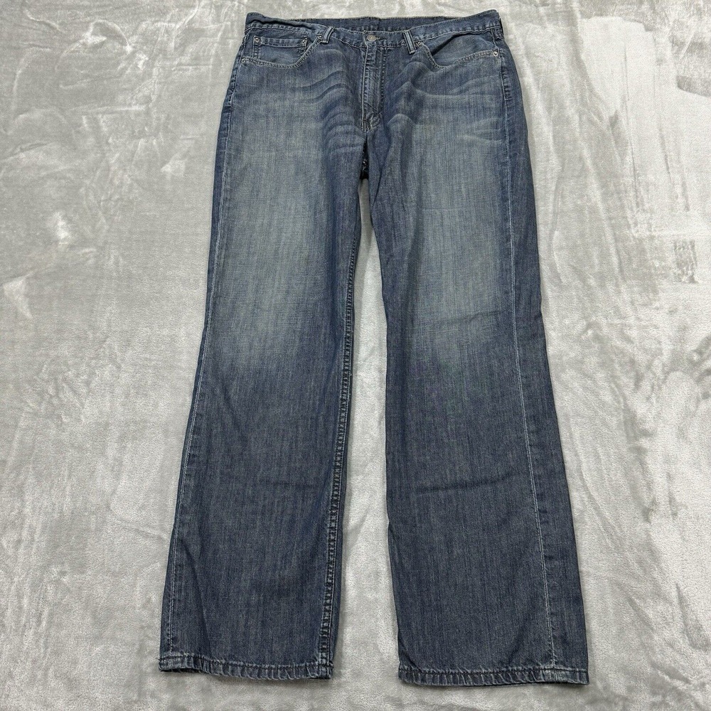 Levis Jeans Mens 38x32 Blue 514 Straight Fit Dark Wash Denim Pockets Logo Work‎ - Picture 2 of 13